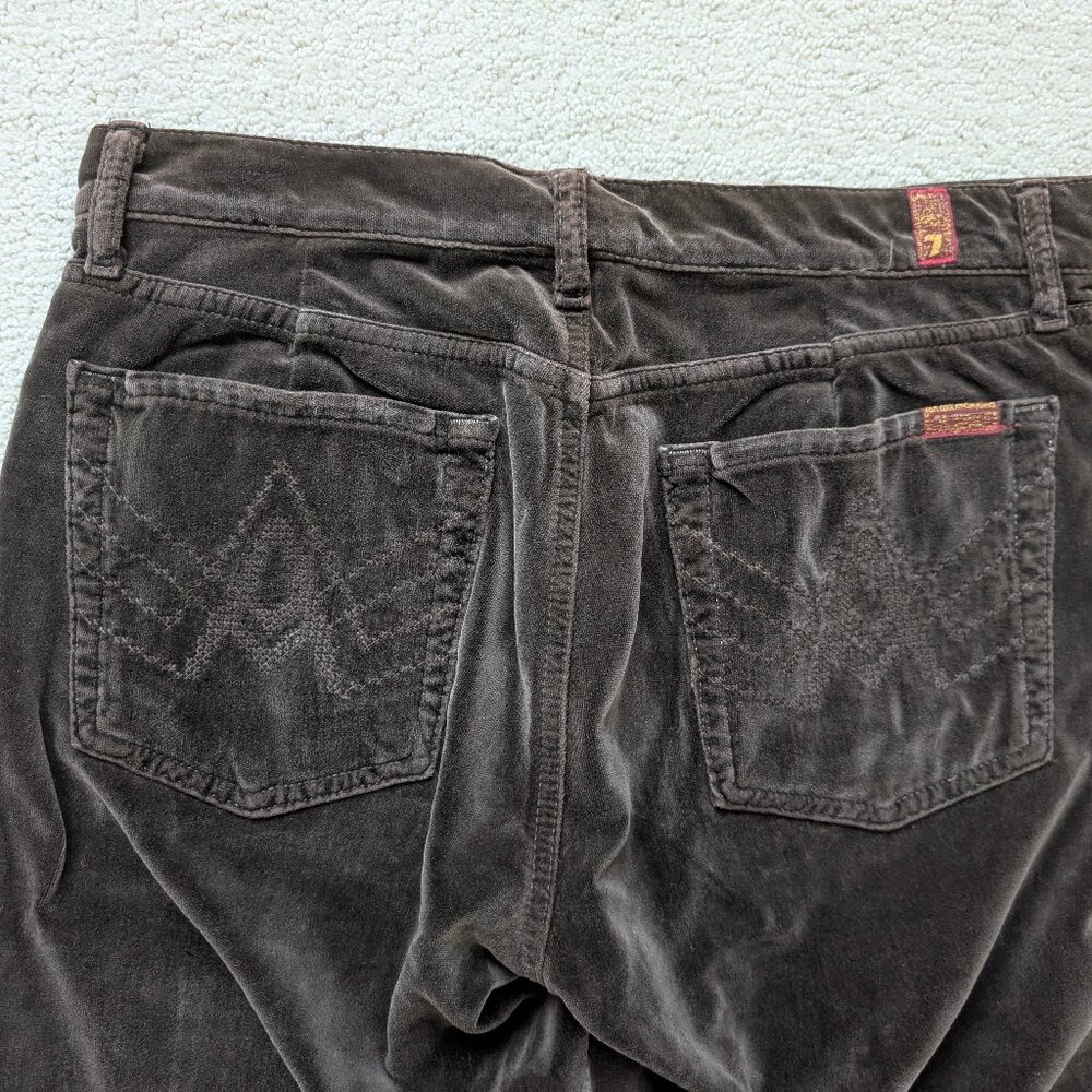 EUC 7 For All Mankind A Pocket Brushed Velvet Dark Brown Flare Pants 32 TAILORED
